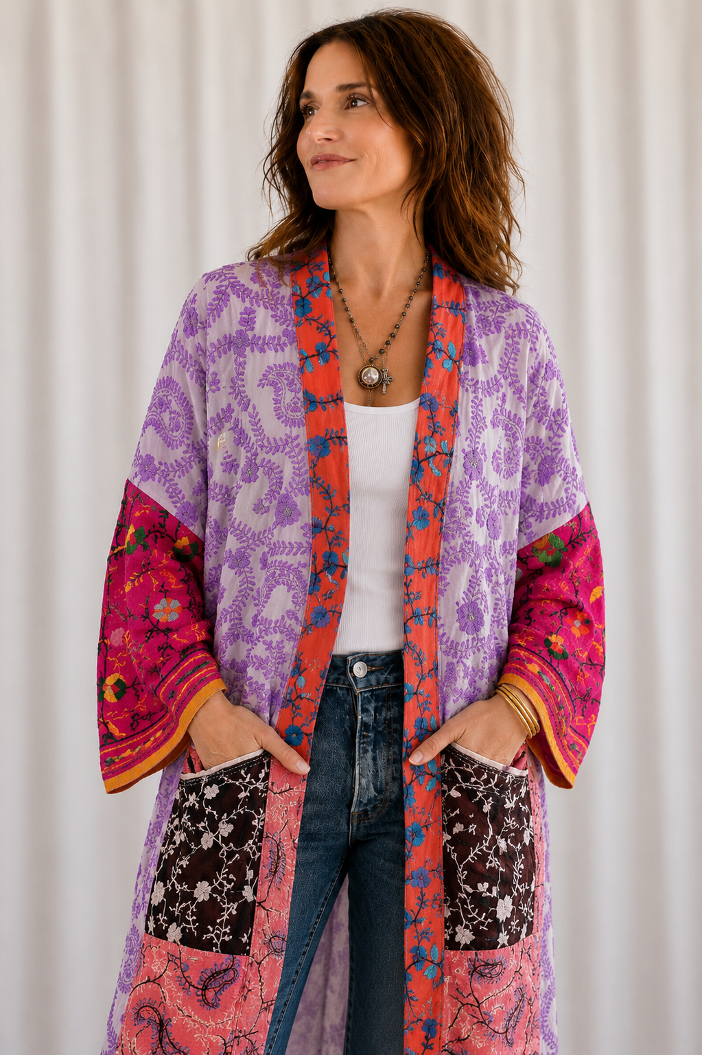 Neon Sage Patchwork Kimono