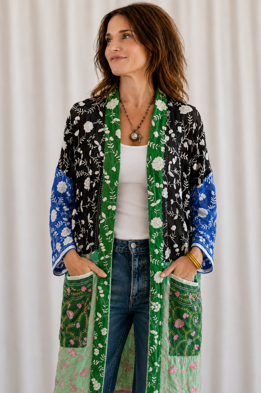 Neon Green Patchwork Kimono