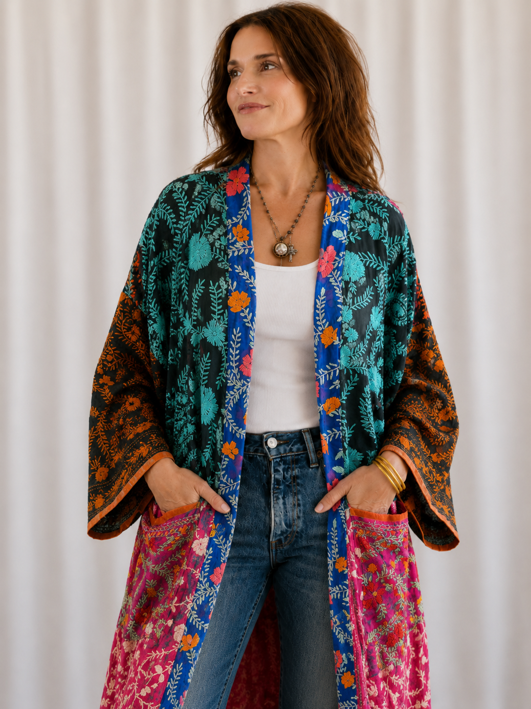 Neon Orange Patchwork Kimono