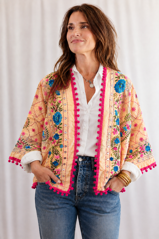 Pink Bloom Cropped Kimono