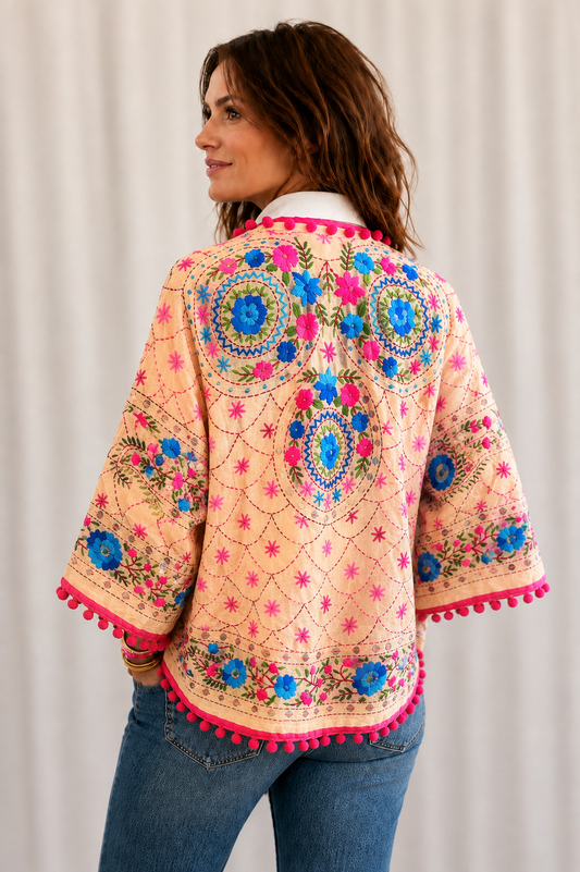 Pink Bloom Cropped Kimono