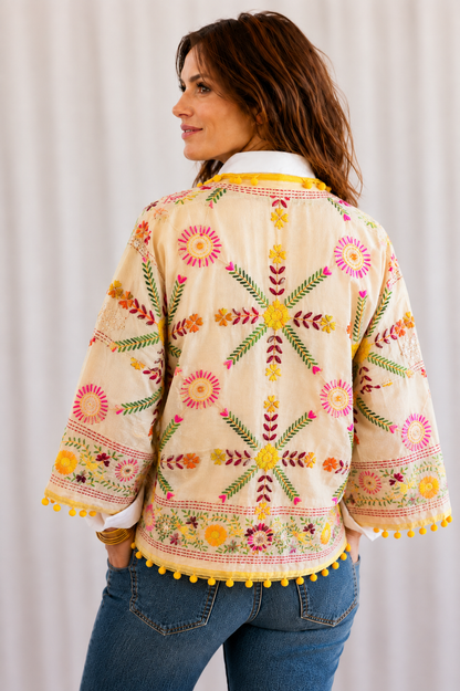 Yellow Cross Bloom Cropped Kimono