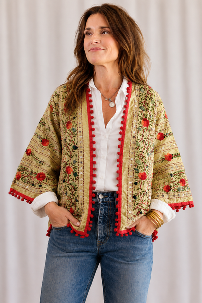 Red Bloom Cropped Kimono