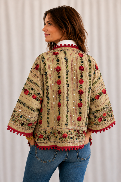 Red Bloom Cropped Kimono