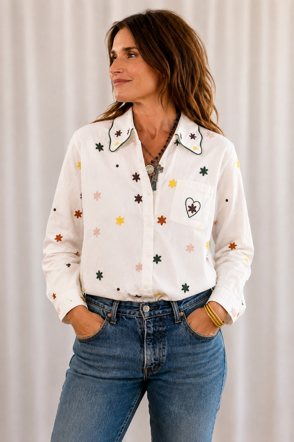 Heart Elbow Confetti Button-Up