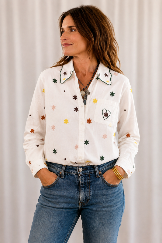 Heart Elbow Confetti Button-Up