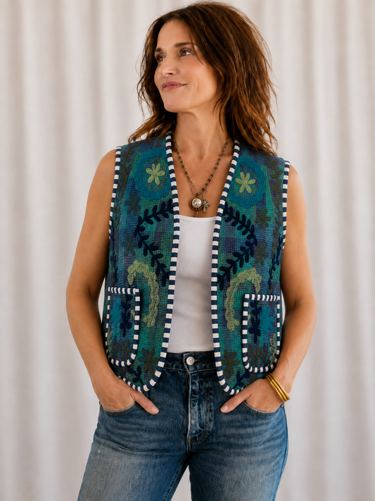 Blue Blossom Embroidered Vest