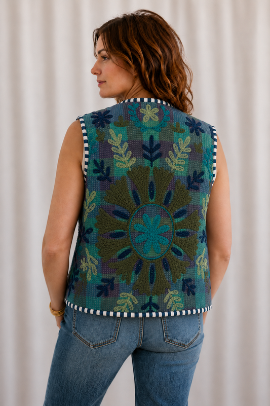 Blue Blossom Embroidered Vest