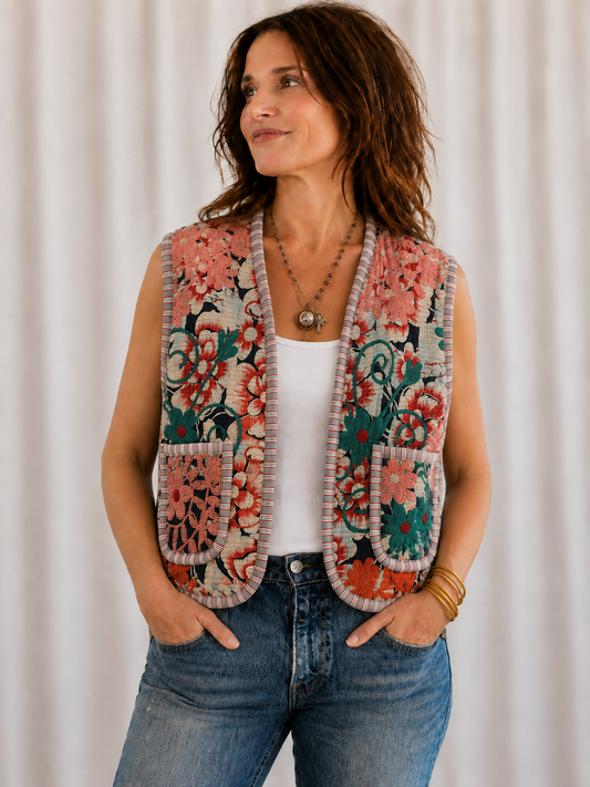 Pink Blossom Embroidered Vest