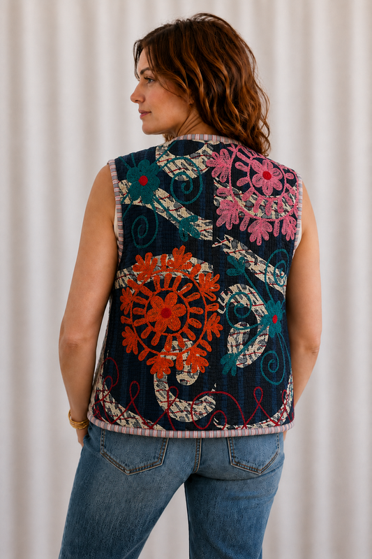 Pink Blossom Embroidered Vest