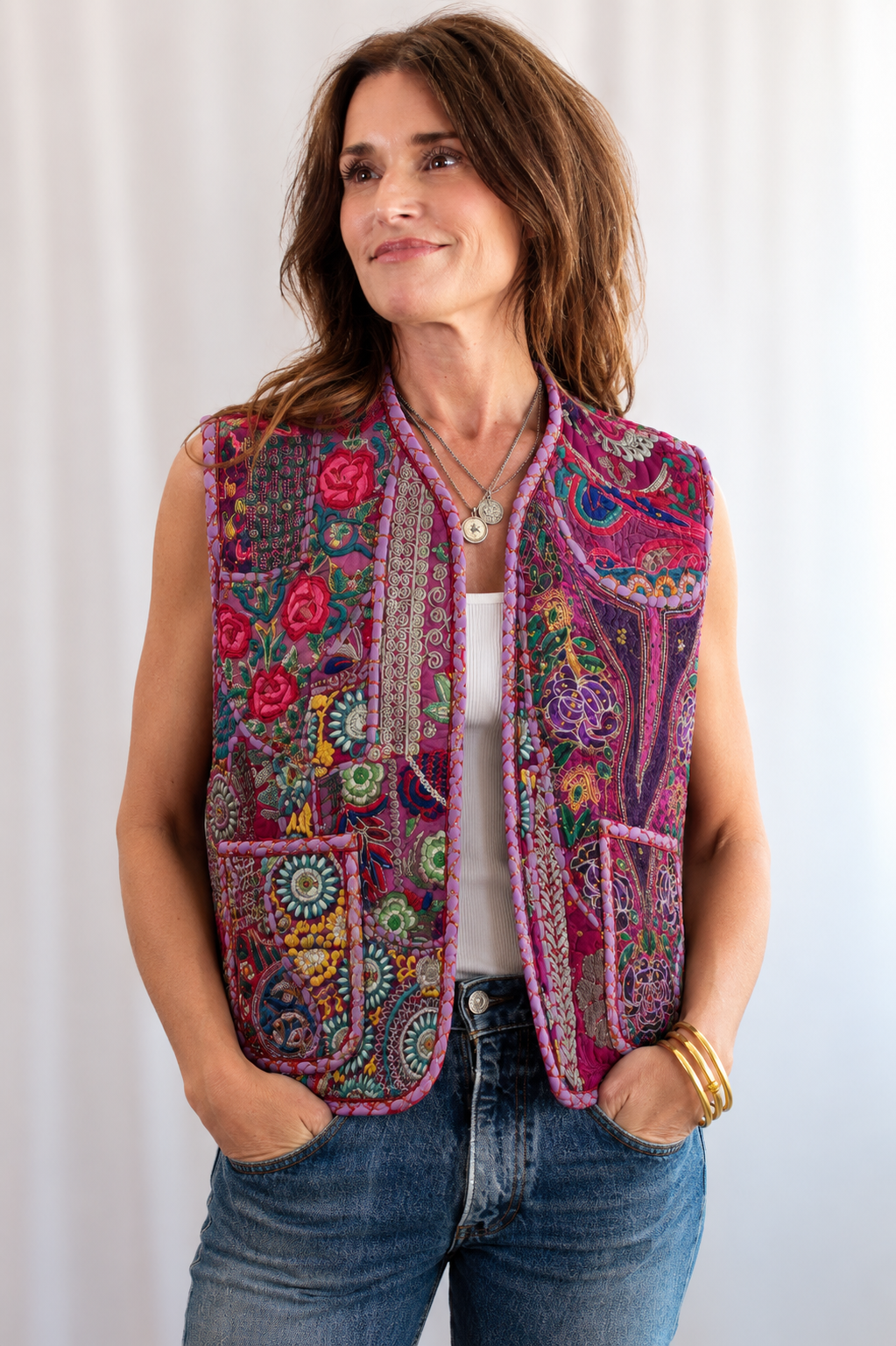 Magenta Patchwork Vest