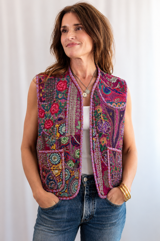 Magenta Patchwork Vest