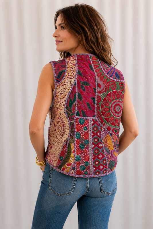 Magenta Patchwork Vest
