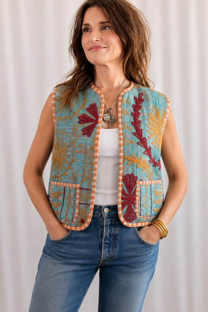 Orange Sickle Embroidery Vest