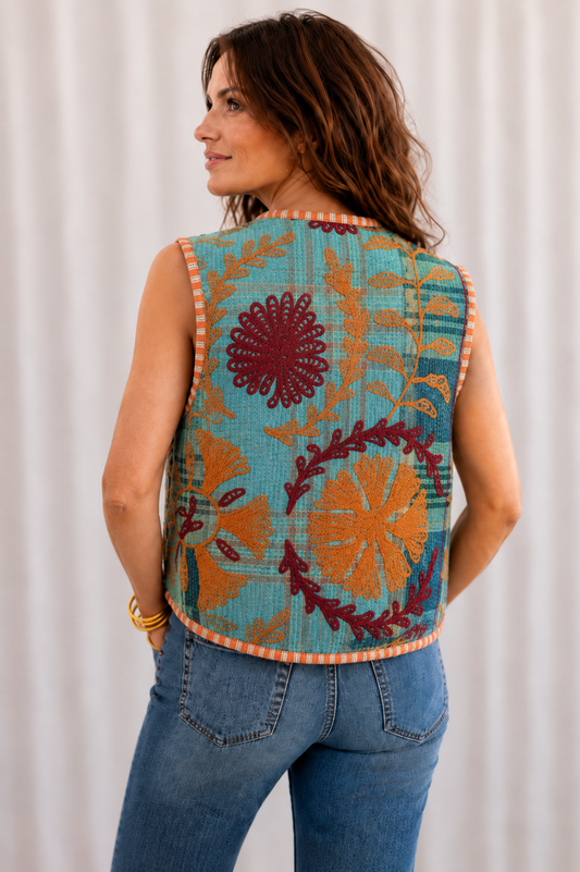 Orange Sickle Embroidery Vest