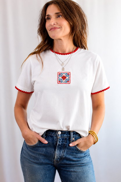 Folk Tile Embroidered Tee