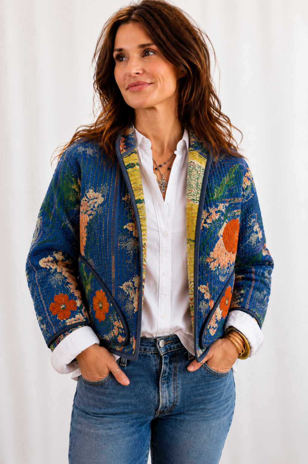 Cobalt Bloom Cotton Reversible Jacket