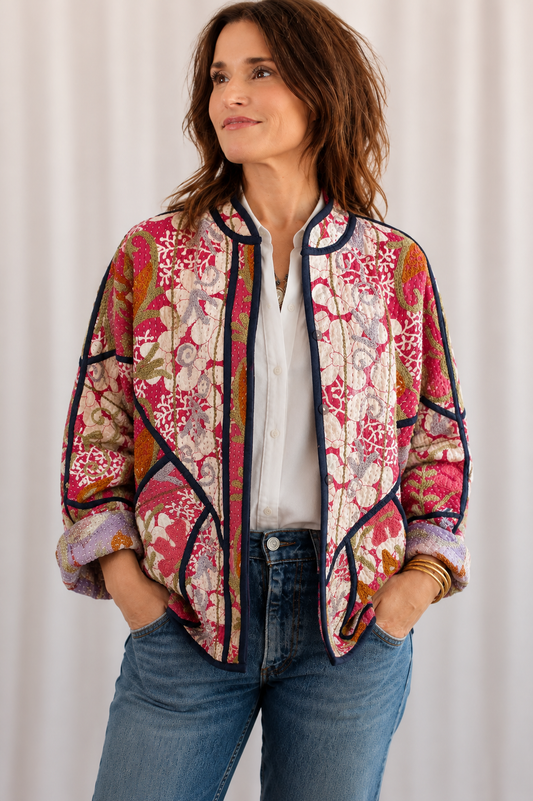 Red Bloom Cotton Reversible Jacket