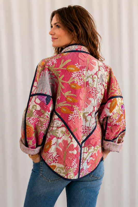 Red Bloom Cotton Reversible Jacket