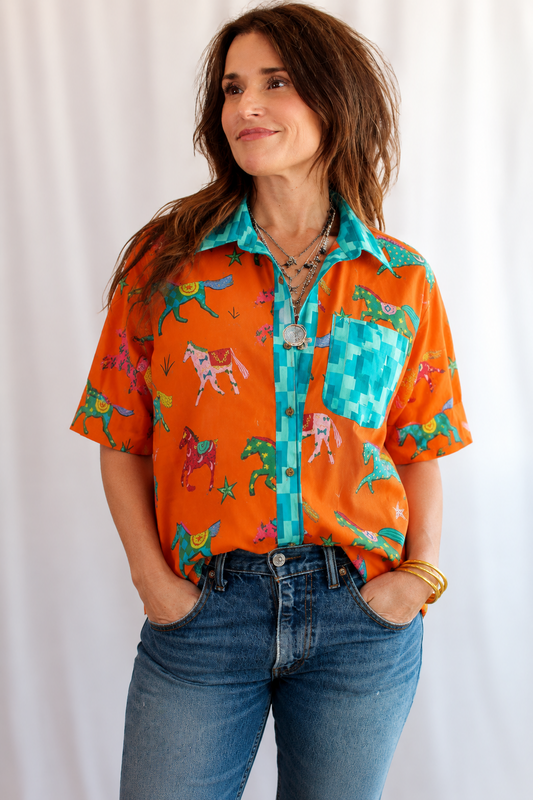 Pink Pony Club Shirt – Short Sleeve (Orange / Aqua)