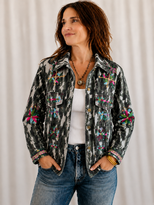 Bone Chic Embroidered Field Shacket