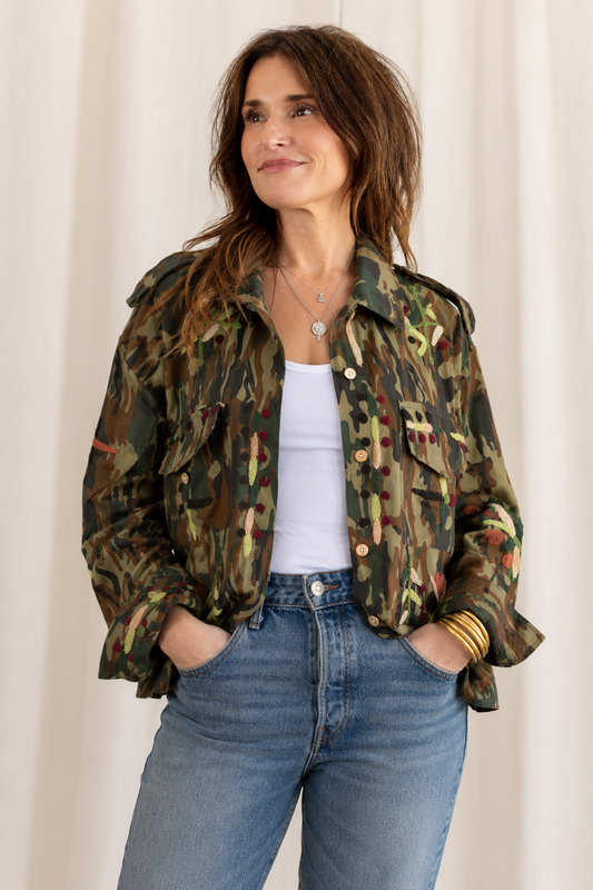 Sand Chic Embroidered Field Shacket