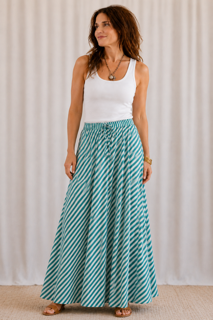 Blue & White Striped Maxi Skirt