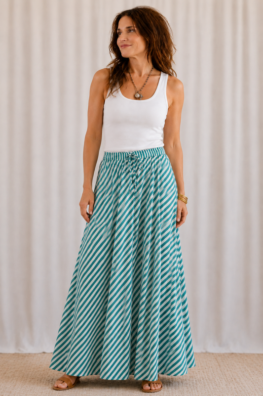 Blue & White Striped Maxi Skirt