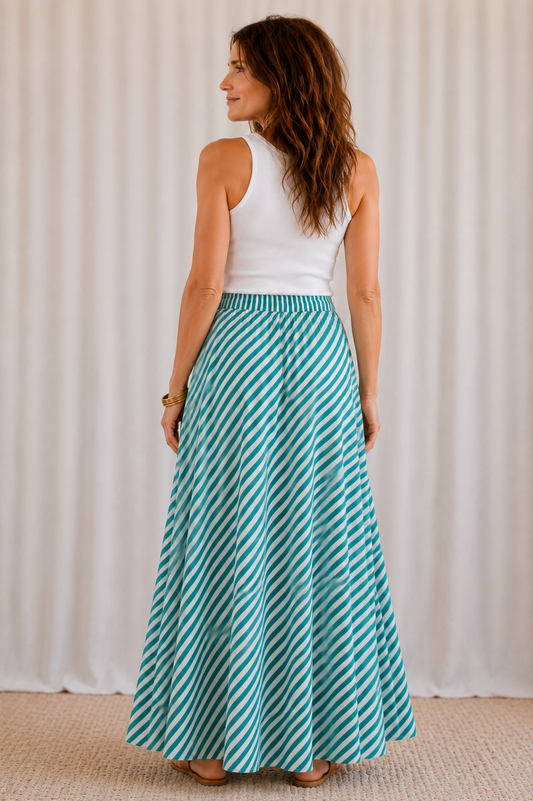 Blue & White Striped Maxi Skirt