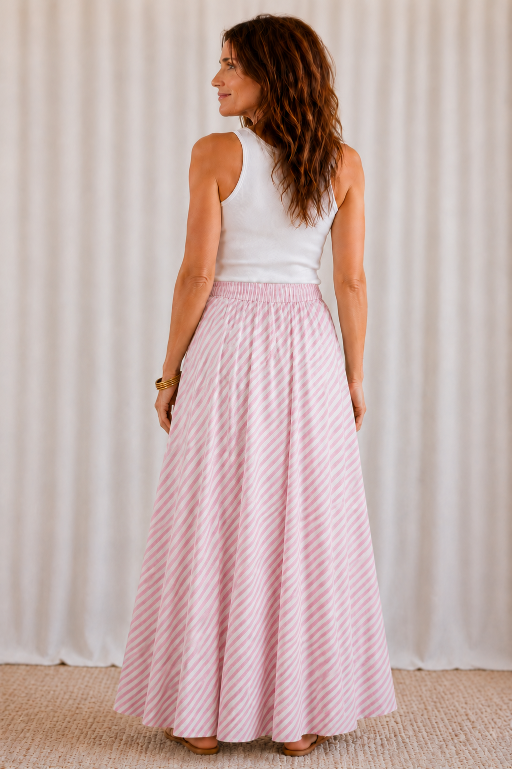 Pink & White Striped Maxi Skirt