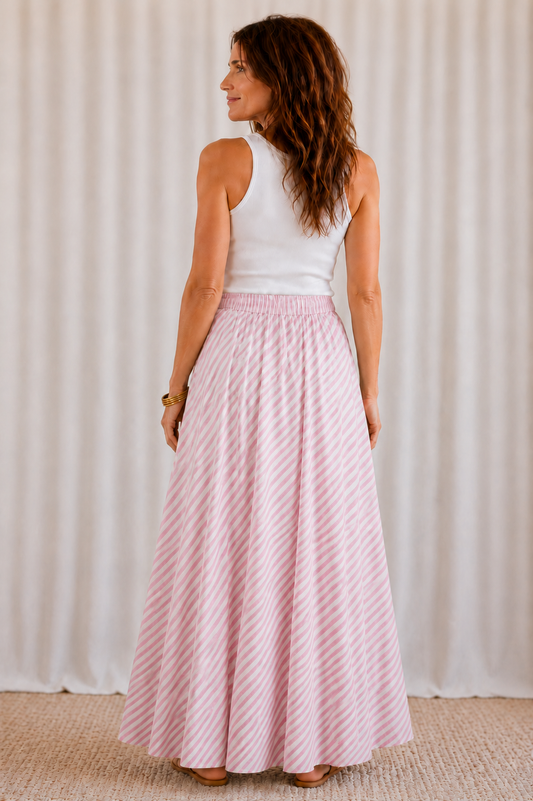 Pink & White Striped Maxi Skirt