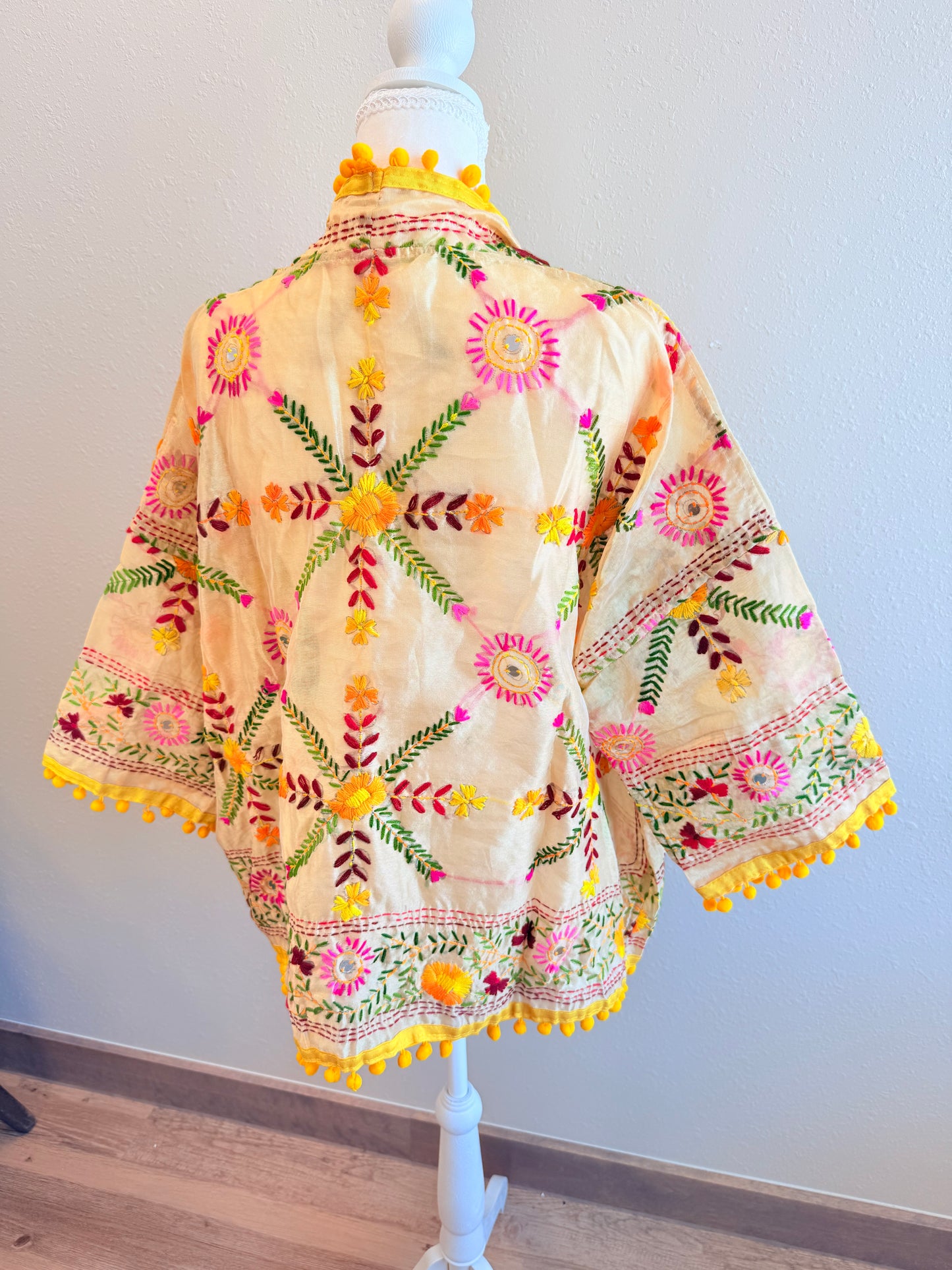 Yellow Cross Bloom Cropped Kimono