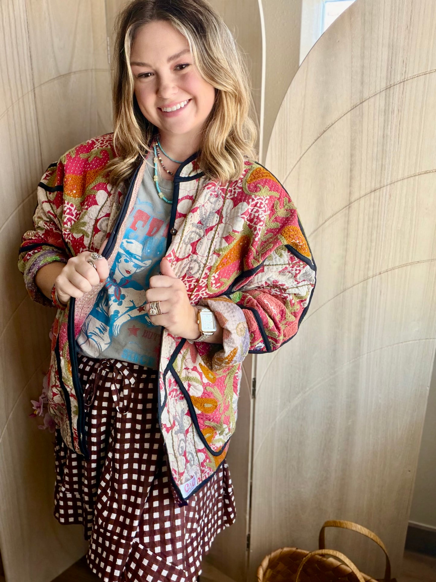 Red Bloom Cotton Reversible Jacket