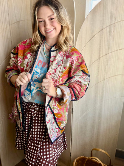 Red Bloom Cotton Reversible Jacket