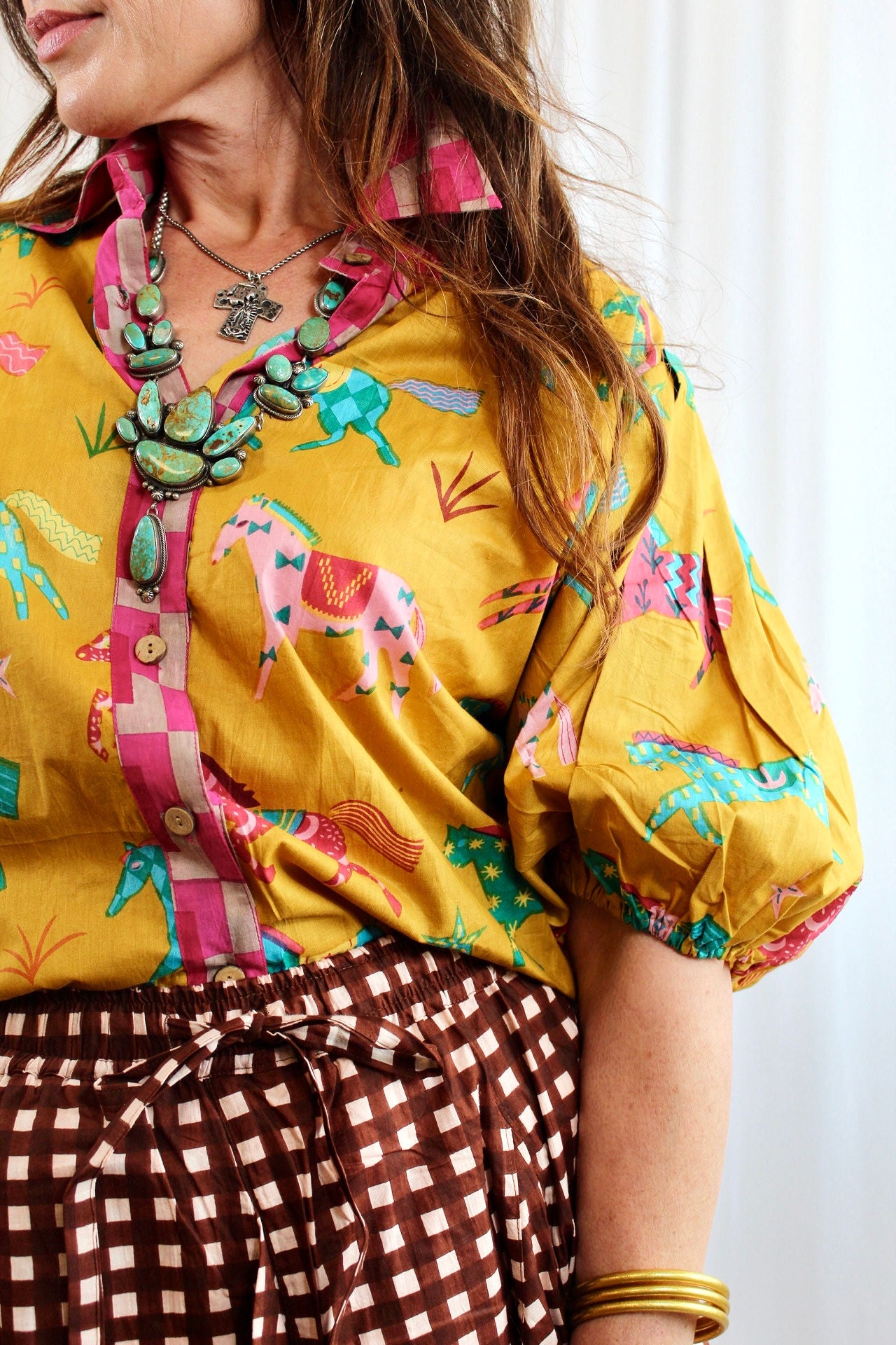 Pink Pony Club Shirt – Puff Sleeve (Yellow / Pink)