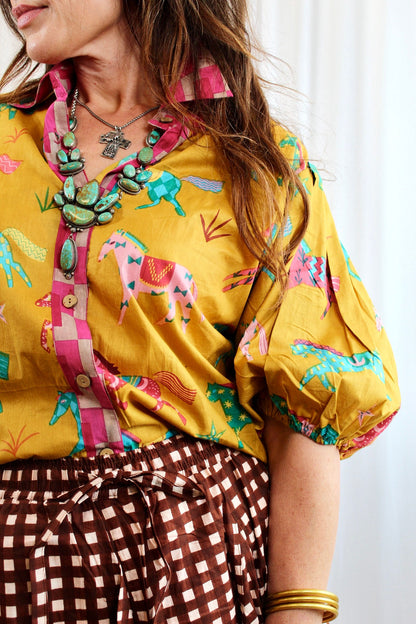 Pink Pony Club Shirt – Puff Sleeve (Yellow / Pink)
