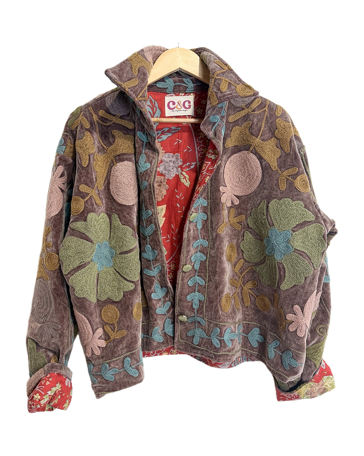 Drucilia Velvet Jacket in Mocha, hand-embroidered brown velvet western jacket by Chap & Graham