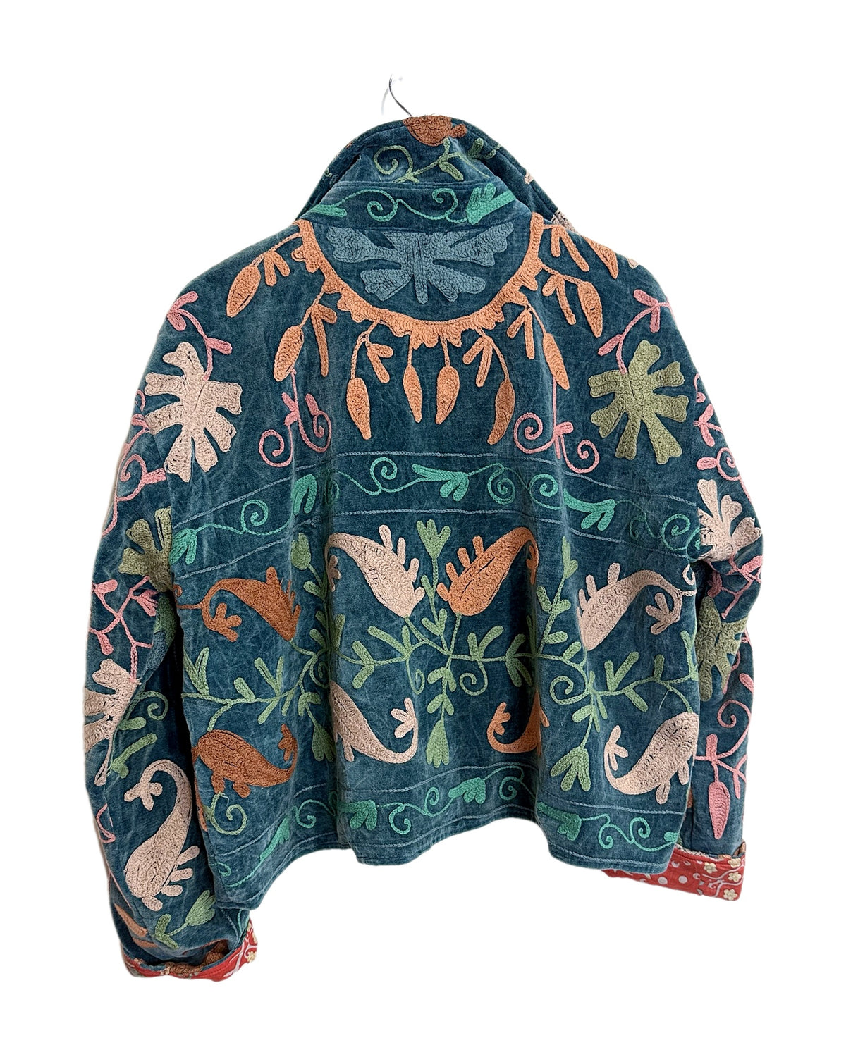 Chap & Graham Drucilia cropped velvet jacket in Aqua with one-of-a-kind lining