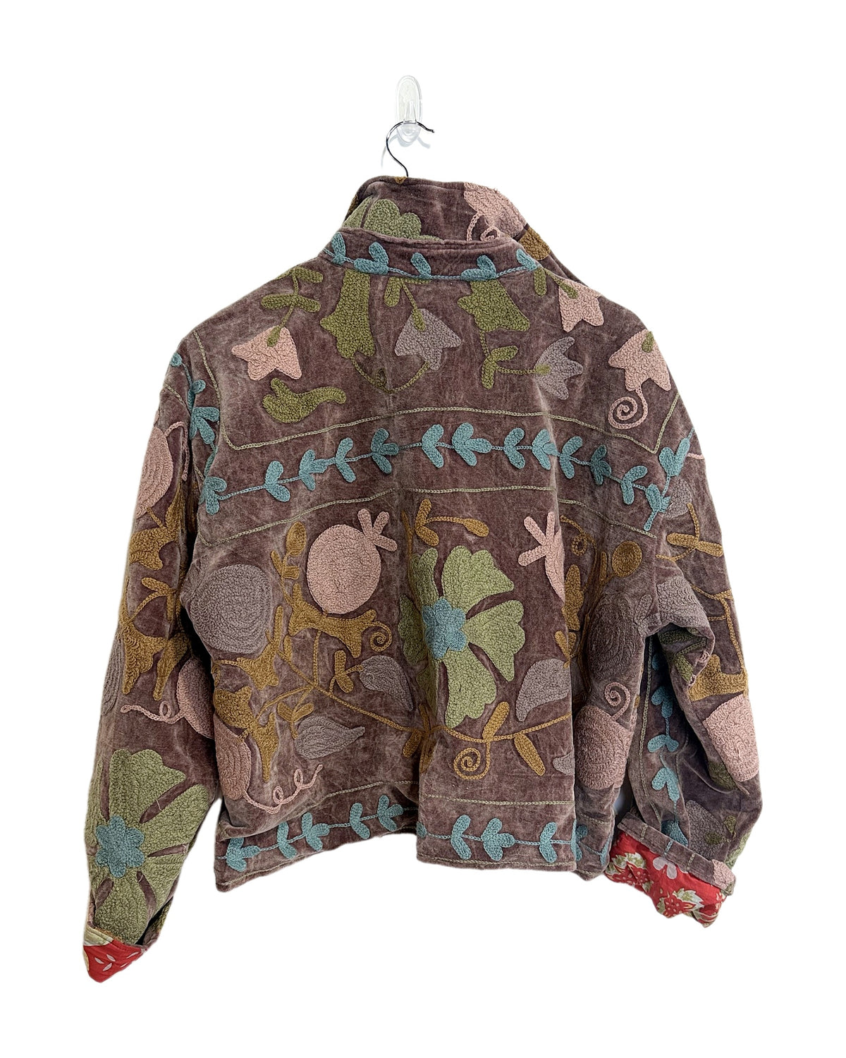 Chap & Graham Drucilia cropped velvet jacket in Mocha with one-of-a-kind lining