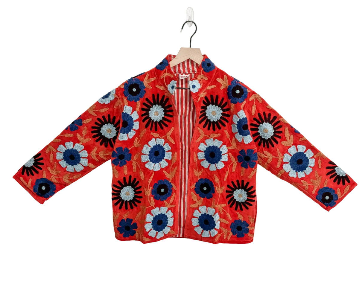 Orange Daisy Velvet Embroidered Jacket