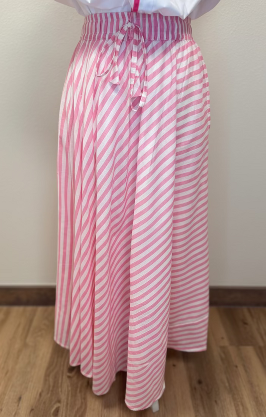 Pink & White Striped Maxi Skirt