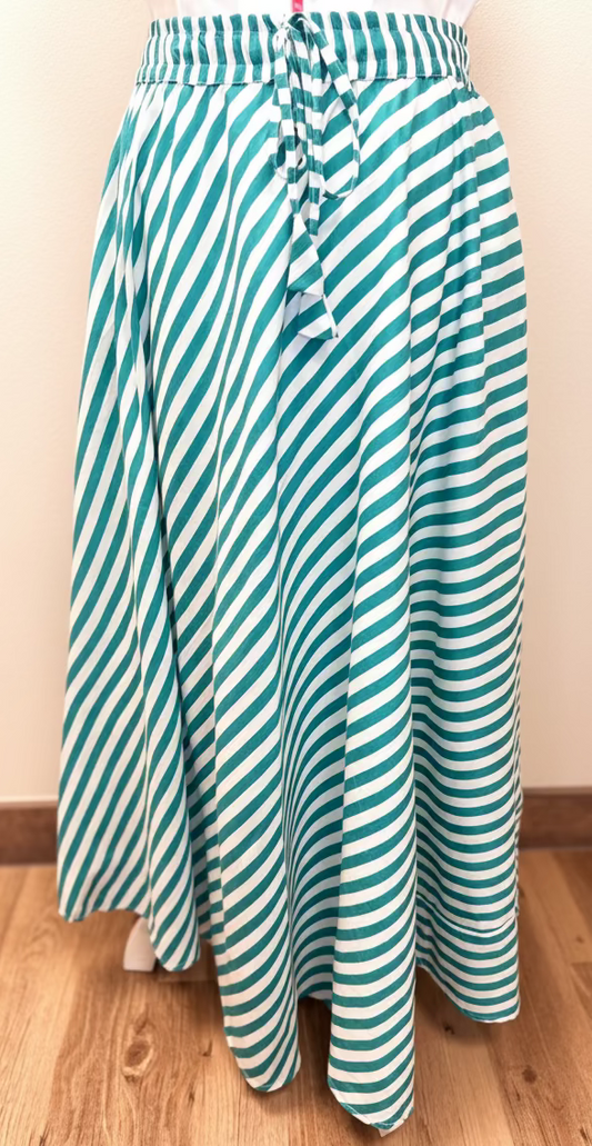 Blue & White Striped Maxi Skirt