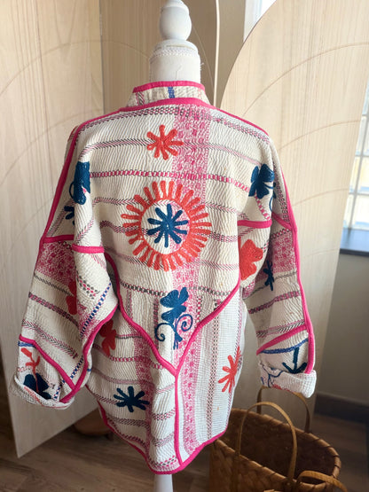 Navy Bloom Cotton Reversible Jacket