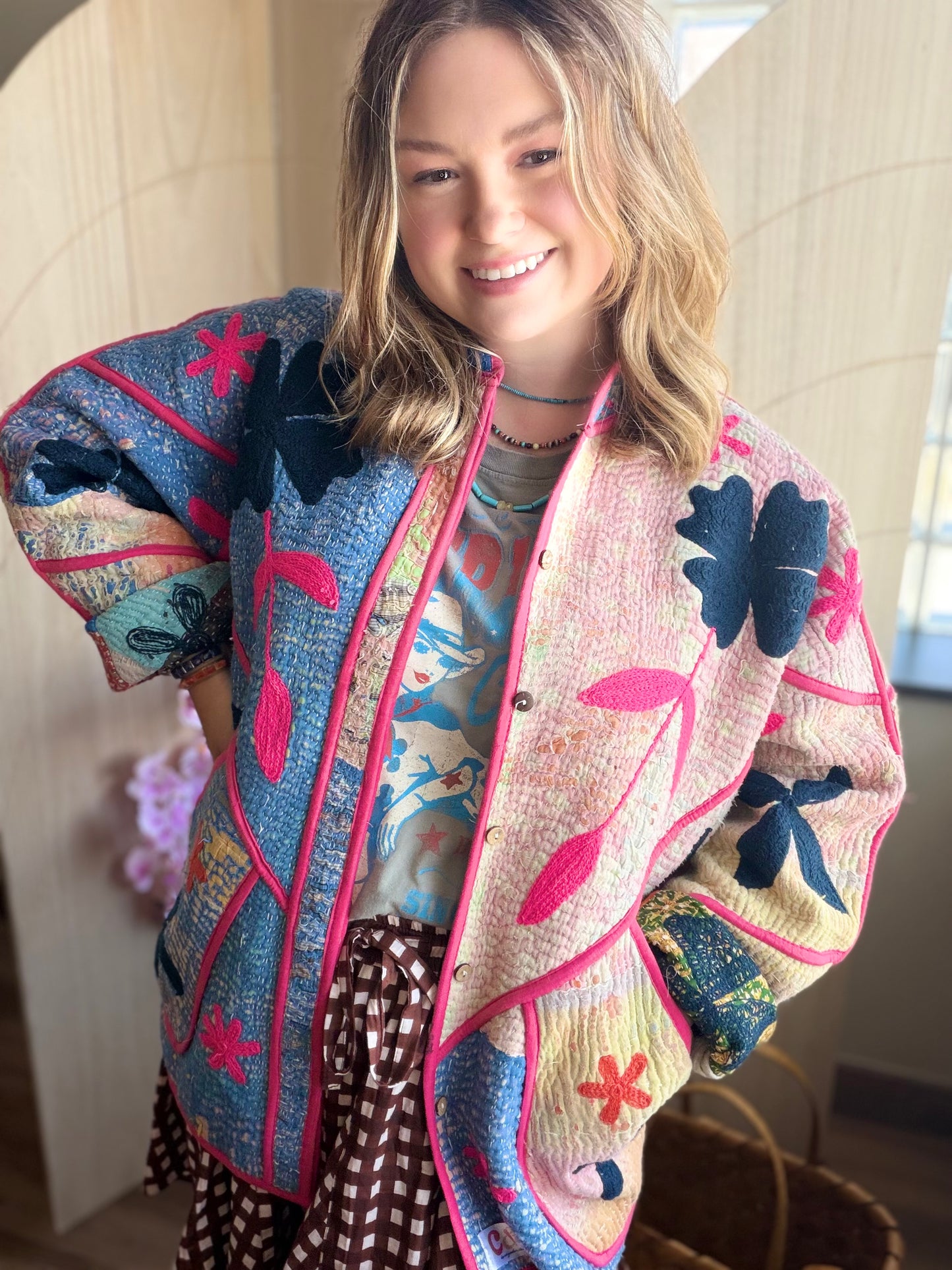 Navy Bloom Cotton Reversible Jacket