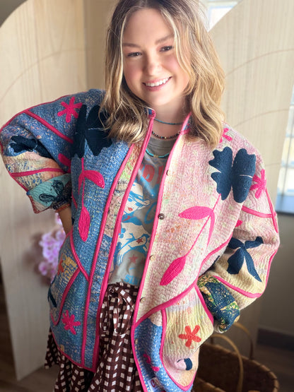 Navy Bloom Cotton Reversible Jacket