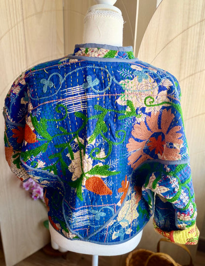 Cobalt Bloom Cotton Reversible Jacket