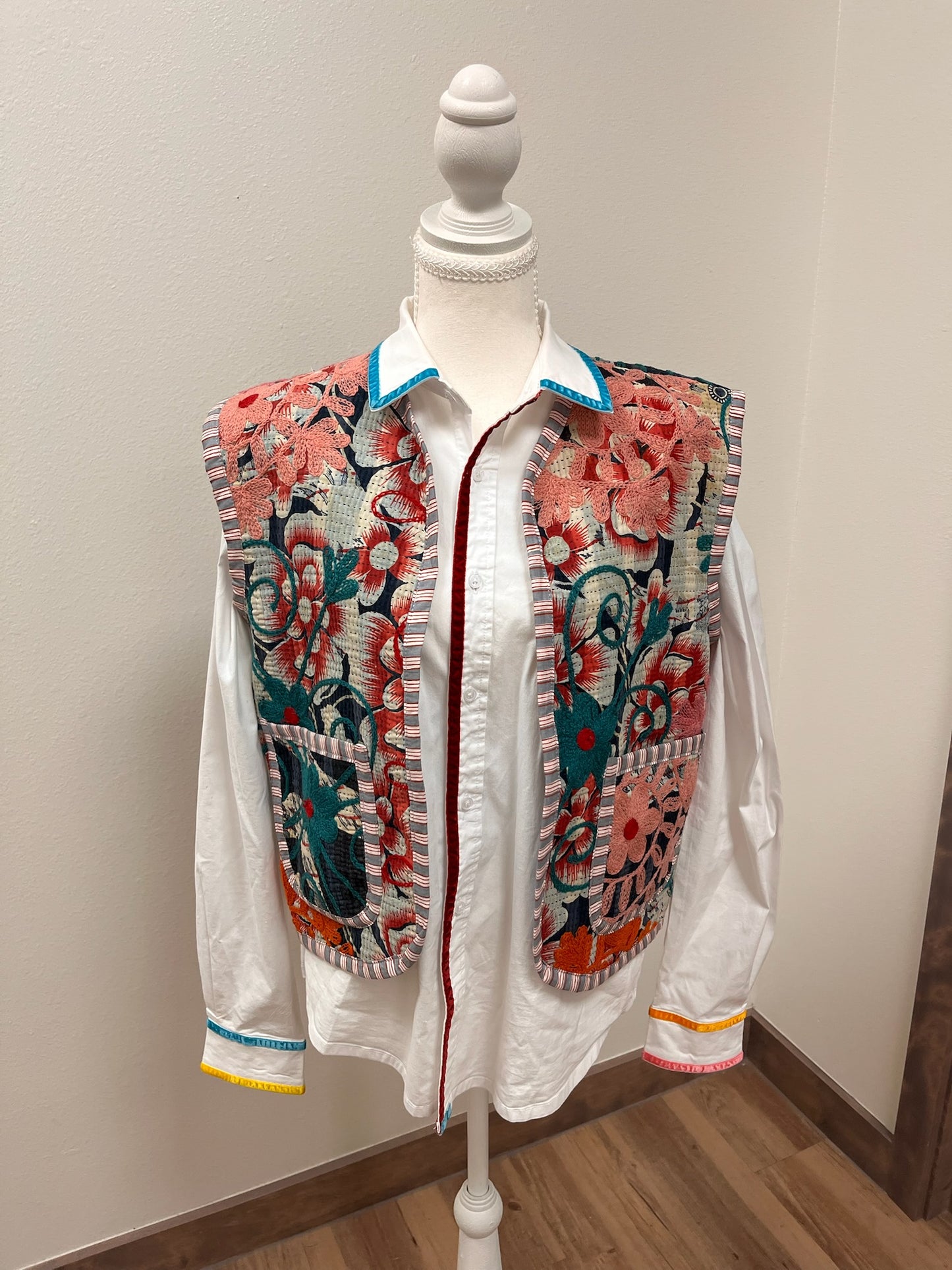 Cherry Blossom Embroidered Reversible Vest