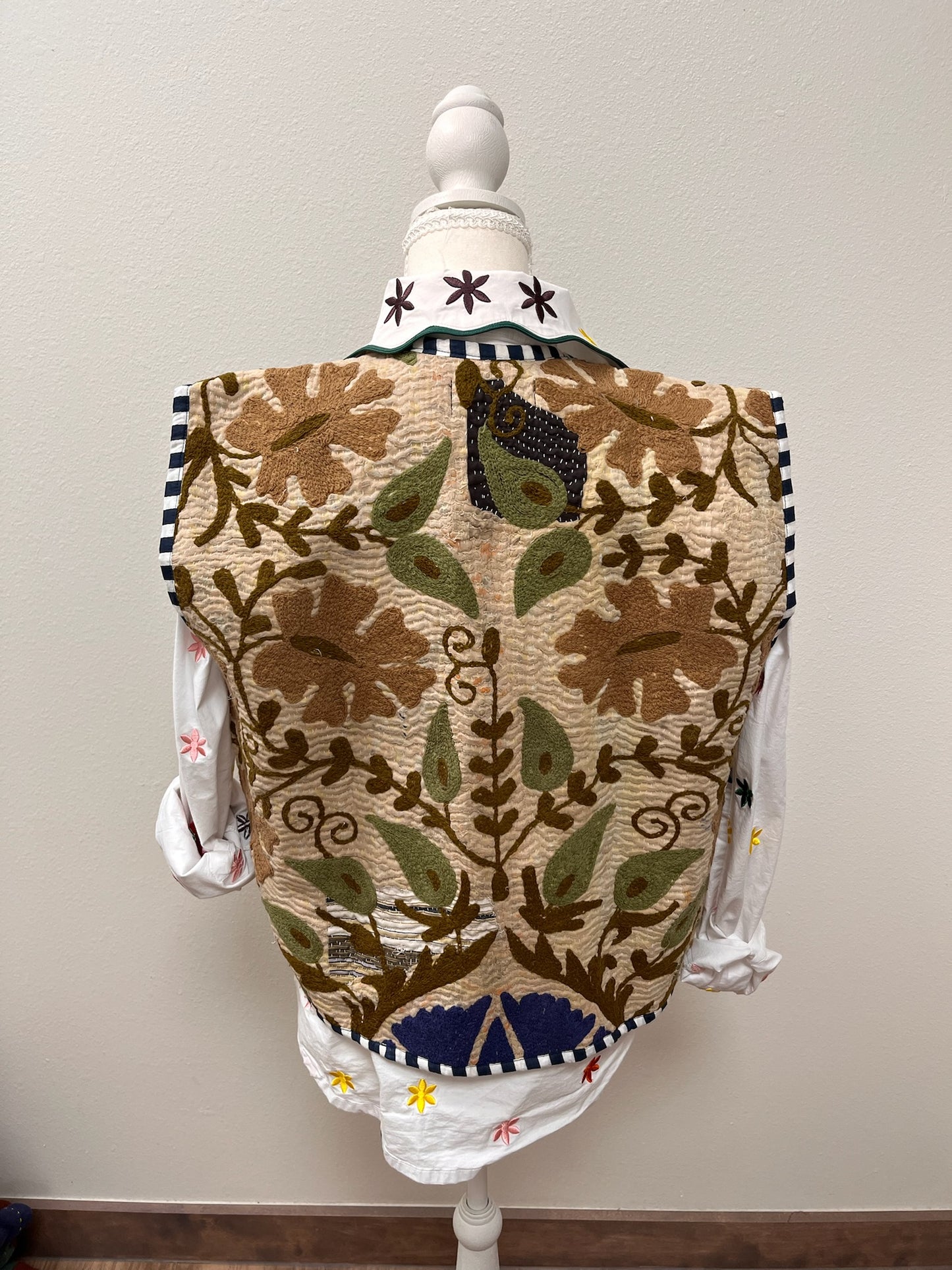 Brown Floral Embroidered Vest