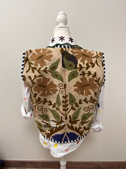 Brown Floral Embroidered Vest