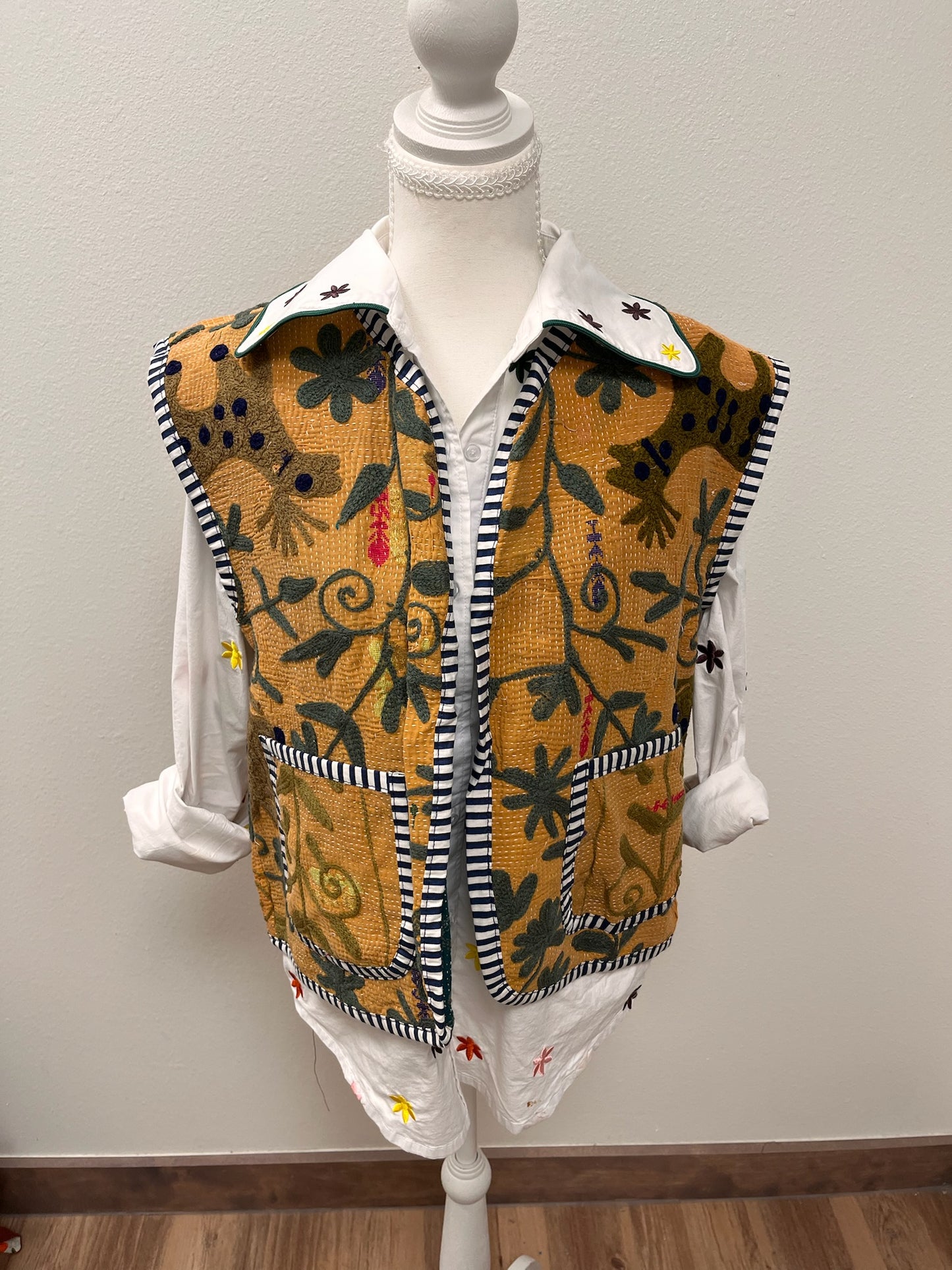 Brown Floral Embroidered Vest